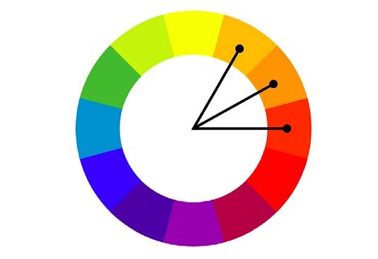 Diagrama análogo ou de cores similares:
Obtido através da combinação de cores vizinhas
no círculo cromático.