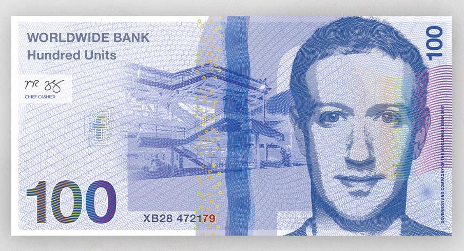 Marcas transformadas em notas de dinheiro, Mark Zuckerberg