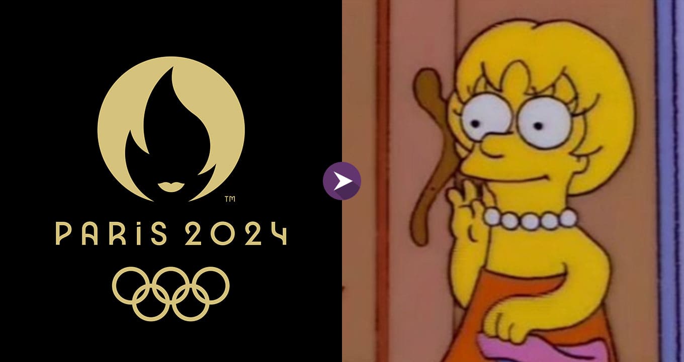 Comparação do logo das Olimpíadas de Paris 2024 e um penteado da Lisa Simpson
