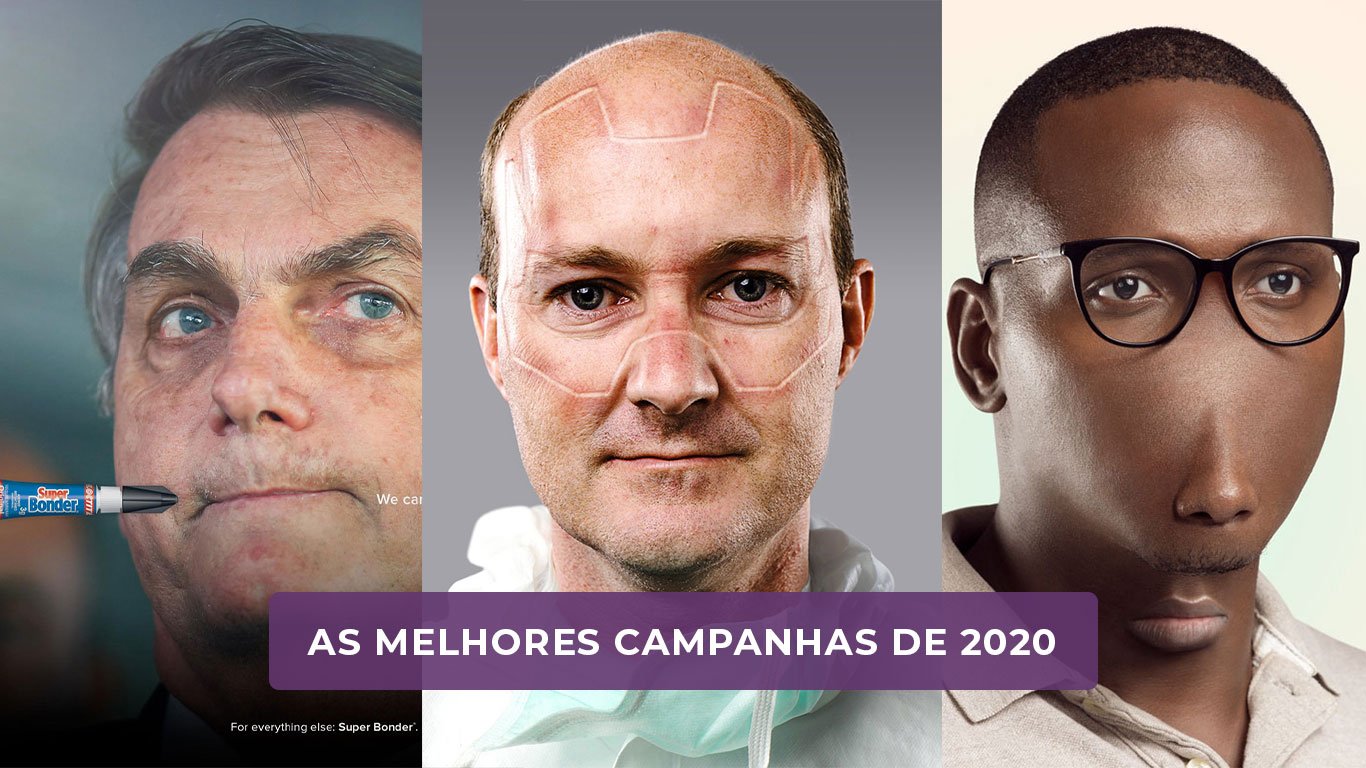 Imagens de três campanhas, uma com o Bolsonaro, um médico, e homem negro de óculos